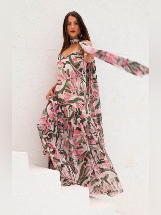 Show Me Your MuMu Dresses & Skirts - Show Me Your Mumu Dalia Maxi Dress Size M with scarf flamingo palms floral nwot